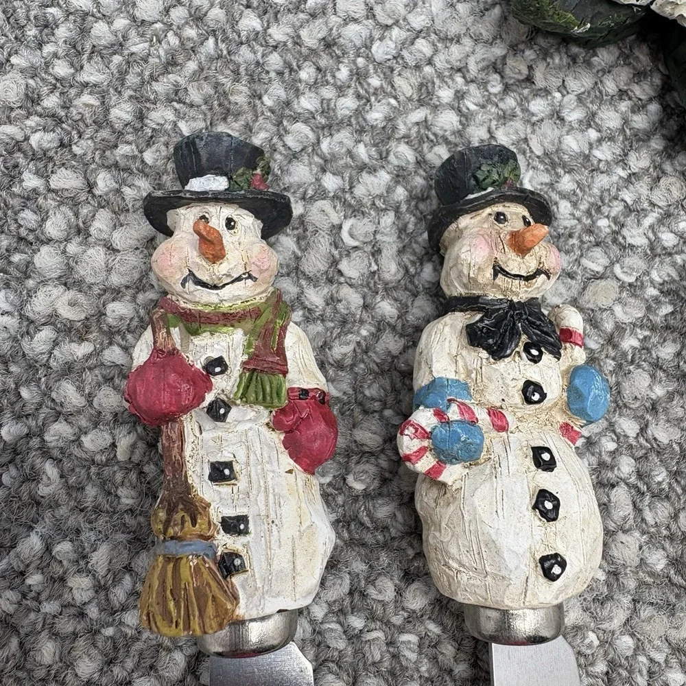 Snowman Cheese Butter Jam Spreaders In Festive Christmas Tree Holder Resin‎